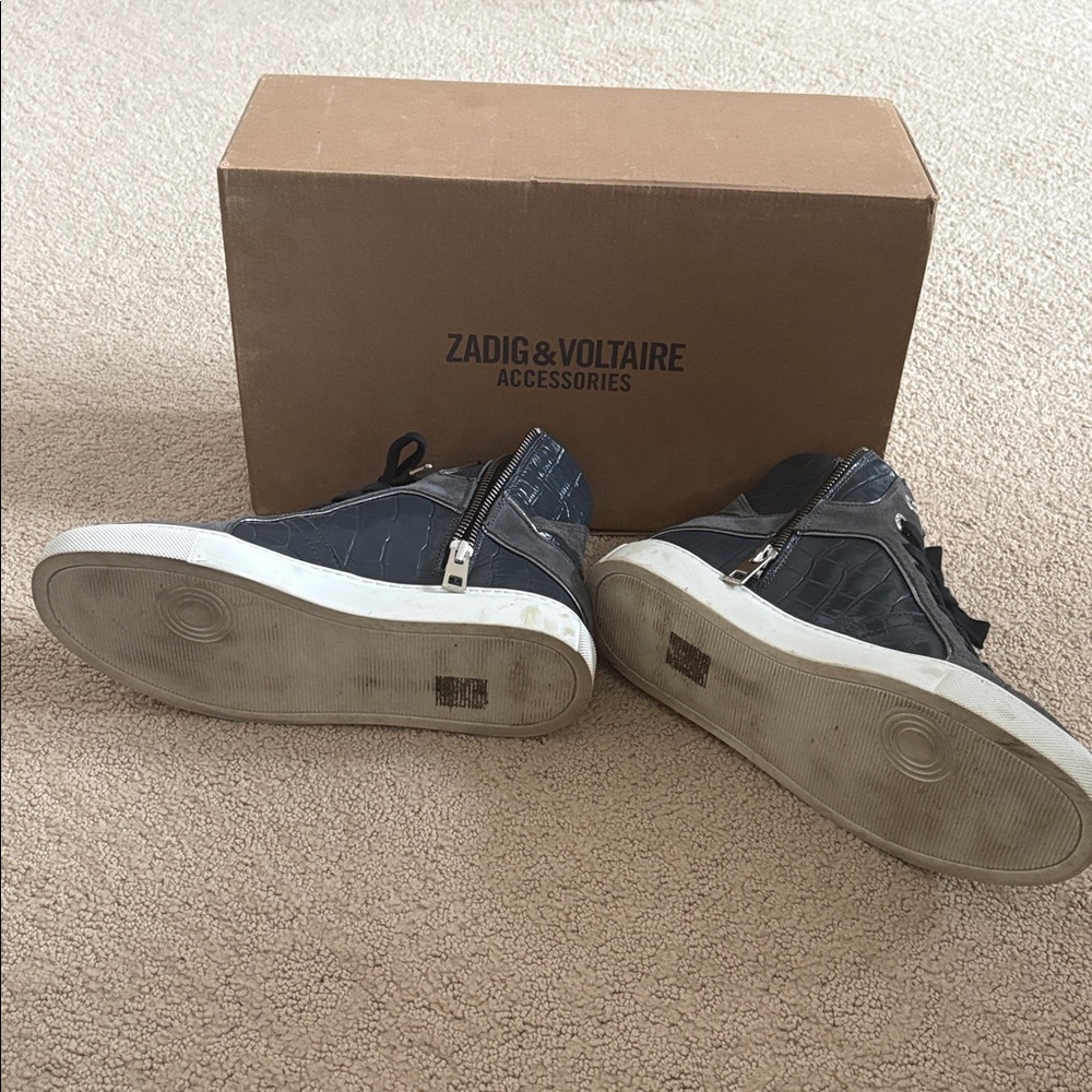 Zadig & Voltaire Black High-Top Sneakers Flash Embossed bleu de Gris EUC Size 37 - Picture 4 of 8